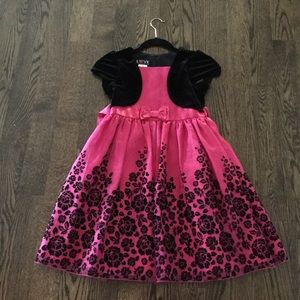 LOVE pink dress with black jacket and rose designs